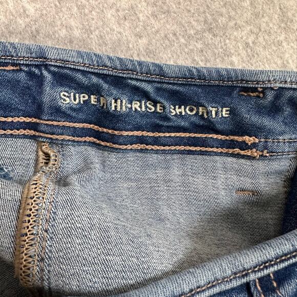 American Eagle Denim Shorts Blue Womens Size 12 Super Hi-Rise Shortie Button Fly - Picture 5 of 8
